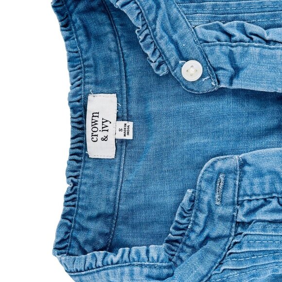 Crown & Ivy Womens Long Sleeve Denim Button-Up Shirt Size Small - Picture 2 of 6